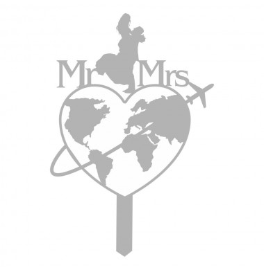 CAKE TOPPER MR & MRS WORLD MAP